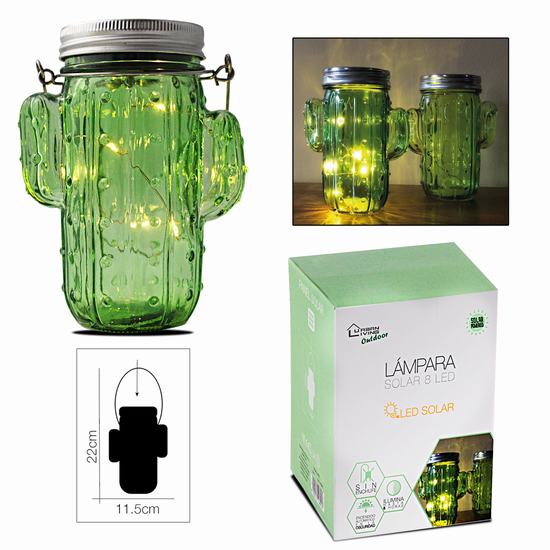 LAMPARA SOLAR FORMA CACTUS 8 LED BAT. RECARGABLE