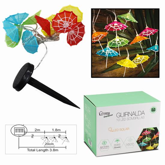 GUIRNALDA SOLAR 10 LED SOMBRILLAS 2 metros