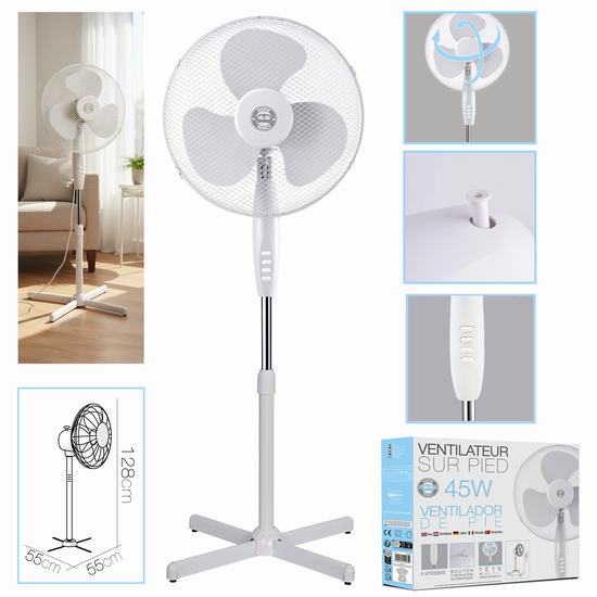 VENTILADOR BLANCO DE PIE  45 W - 55  x 55 x 128 cm