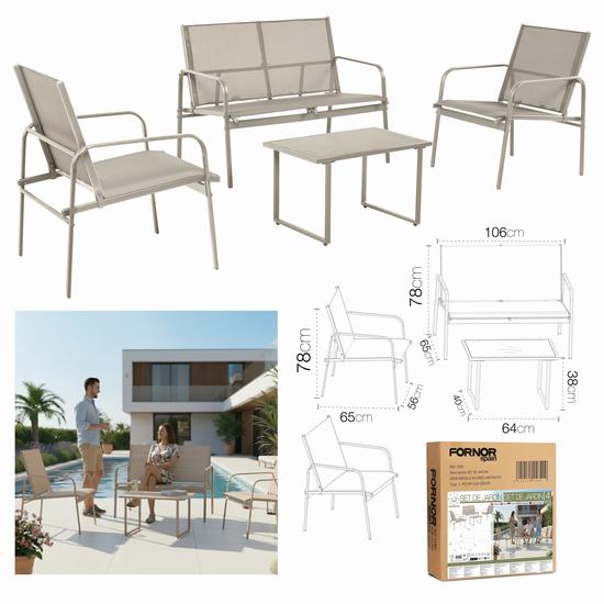 SET DE JARDIN SOFA+MESA+2 SILLONES BEIGE