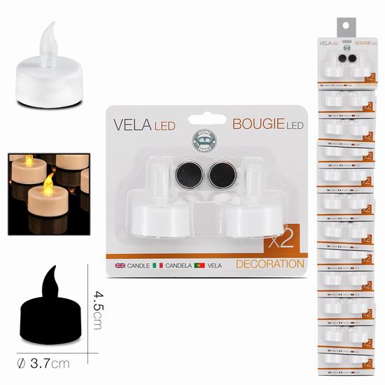 VELA CALIENTA PLATO X 2 LED Diam 3.7 x H 4.5 cm