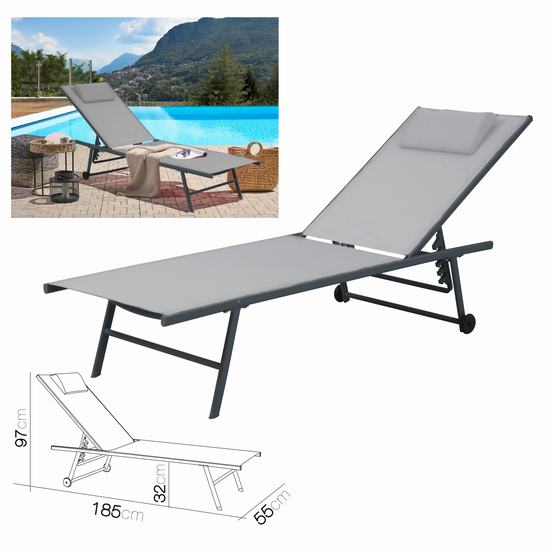 TUMBONA 5 POSICIONES GRIS CLARO 185 x 55 x 32/97cm