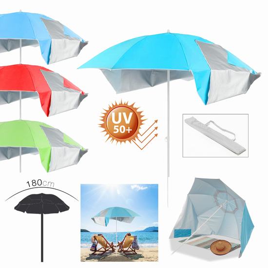 SOMBRILLA PLAYA C/ CORTAVIENTOS UV50+ Diam 180 cm
