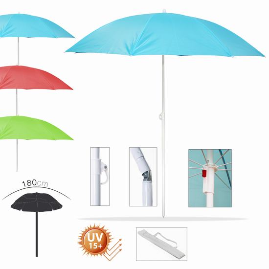 SOMBRILLA DE PLAYA UV15+ 3 COLORES Diam 180 cm