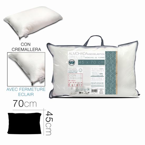 ALMOHADA VISCOELASTICA 45 x 70 cm CON CREMALLERA