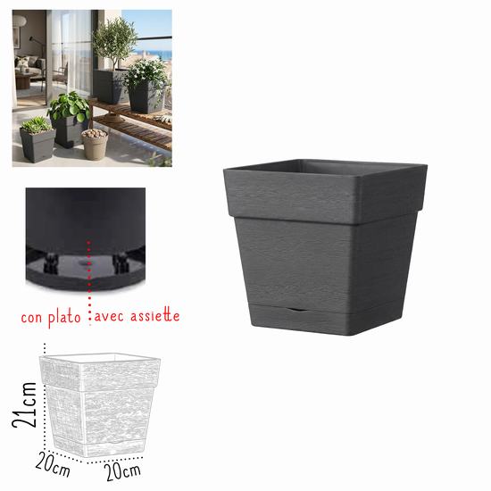 MACETERO GLAMOUR ANTRACITA CUADRADO 20 x 20 x H 21