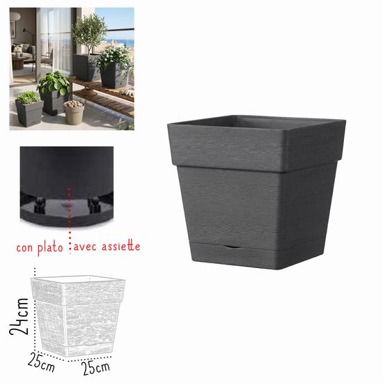 MACETERO GLAMOUR ANTRACITA CUADRADO 25 x 25 x H 24
