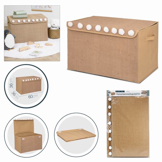 CUBO TNT CON TAPA Y POMPONES 60 x 36 x 36 cm