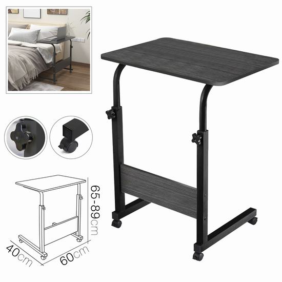 MESA NEGRA AJUSTABLE + RUEDAS 60 x 40 x 65-89 cm
