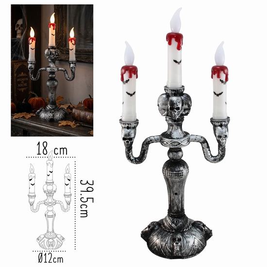 CANDELABRO CALAVERA CON 3 LED  18 x 12 x 39.5 cm