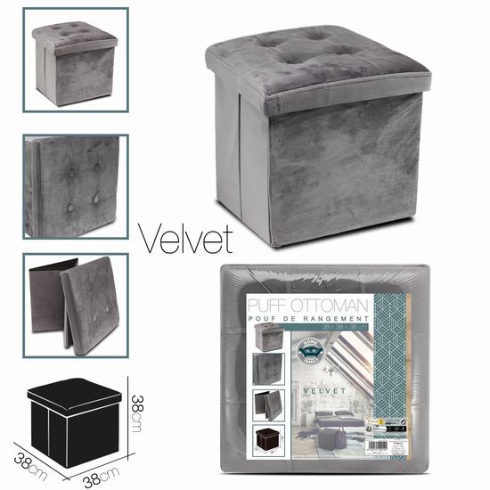PUFF OTTOMAN VELVET GRIS 38 x 38 x 38 cm