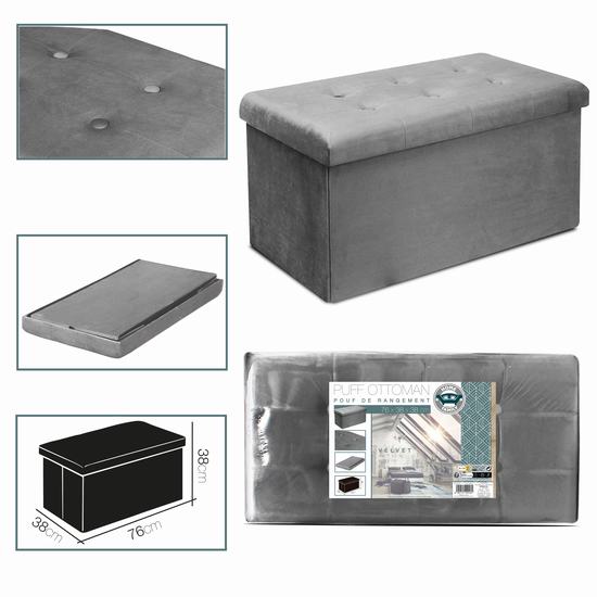 PUFF OTTOMAN VELVET GRIS 76 x 38 x 38 cm