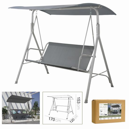 BALANCIN ANTRACITA DE 3 PLAZAS 170 x 120 x 153cm